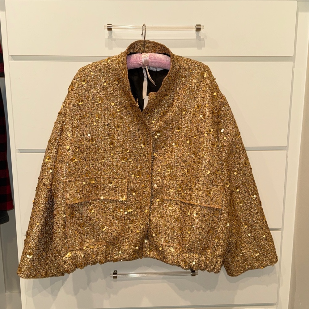 Zara Bloggers favorite! Elegant oversized Gold Women's Sequin Jacket - Picture 5 of 12